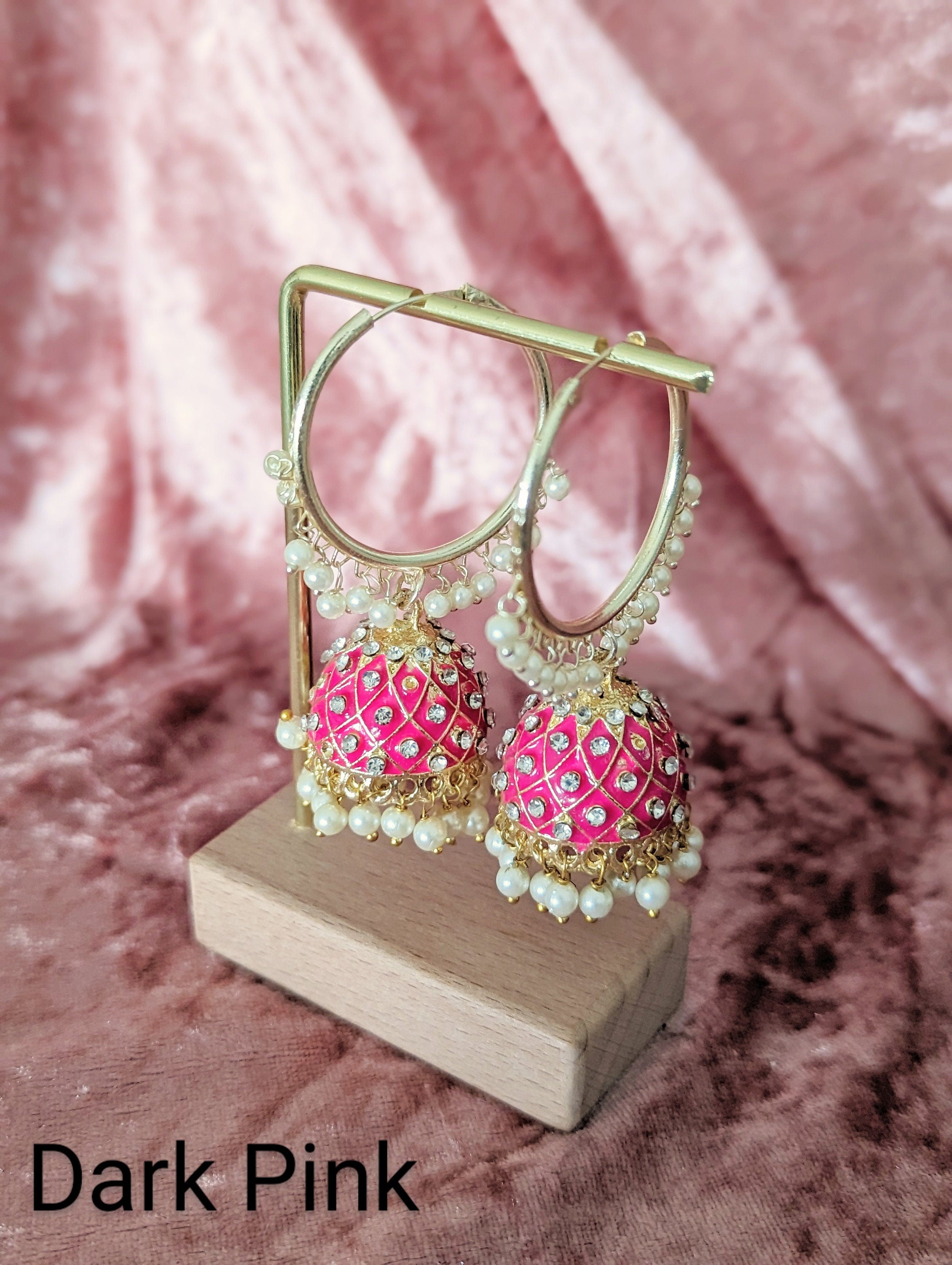 Fuchsia Earrings Big Hot Pink Long Large Pageant Rhinestone Crystal Gold  5.5” | eBay