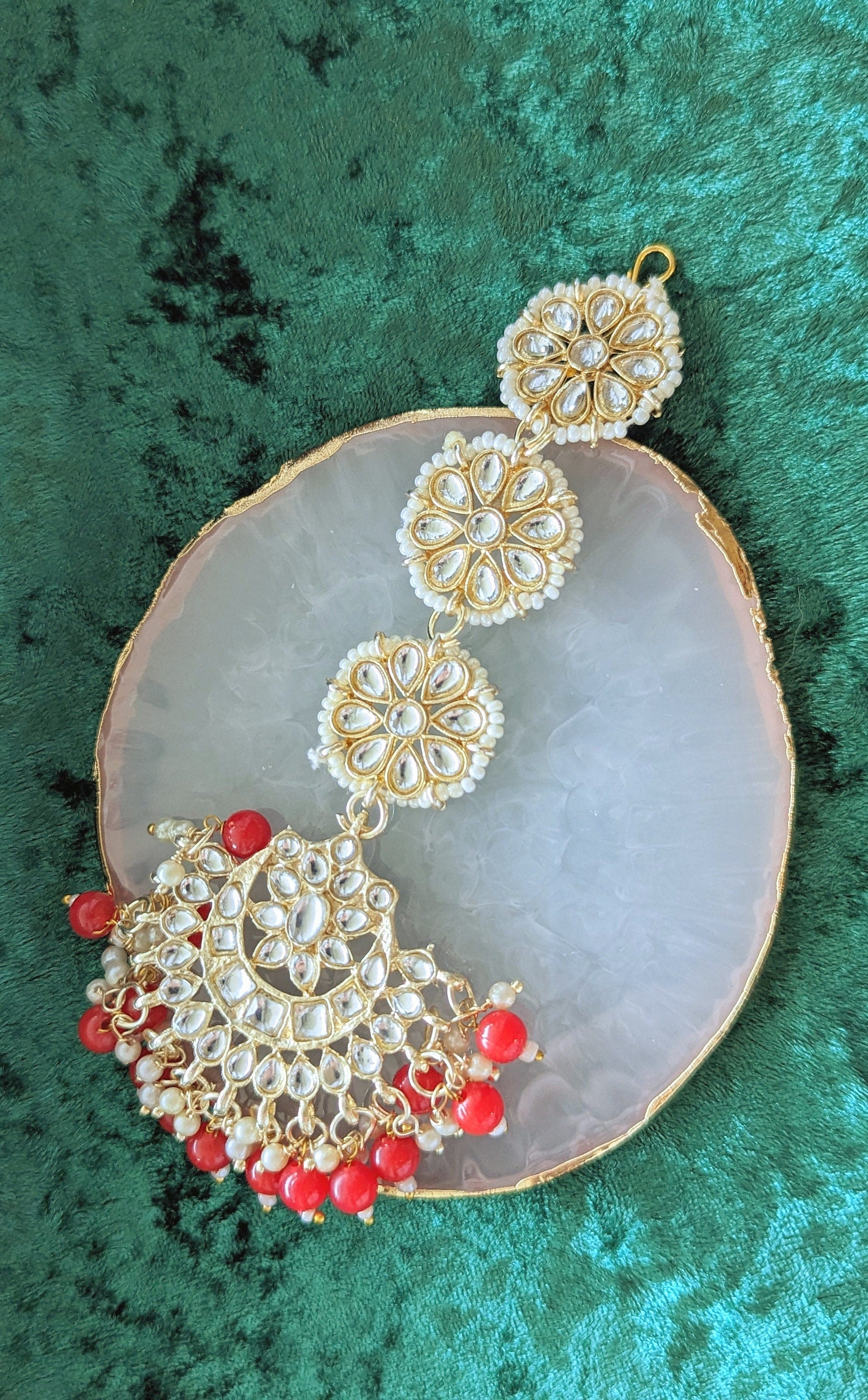 Traditional Punjabi jadau Earrings +Tikka Set - Jadau Jewellers
